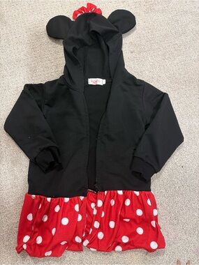 Lilytots Black Hooded Minnie-Style Jacket with Red Polka Dot Skirt
